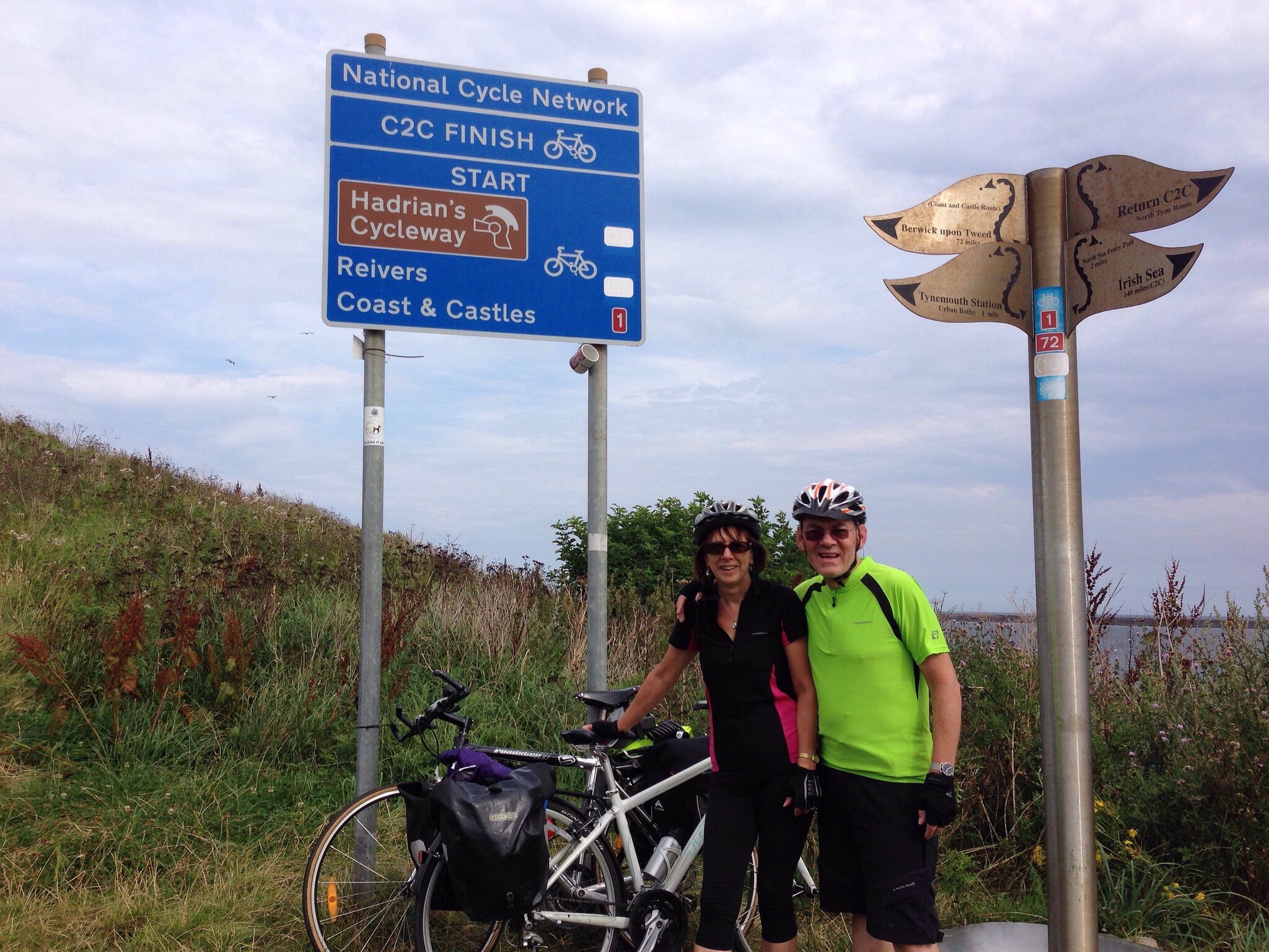 Barrie and Joan at the end/start of the Hadrian's Wall Cycleway