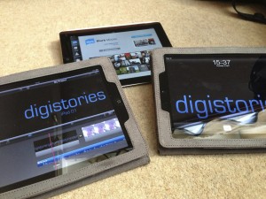 iPads displaying digistories logo