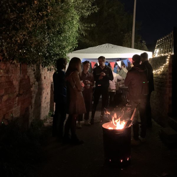 Street Party with fire bin
