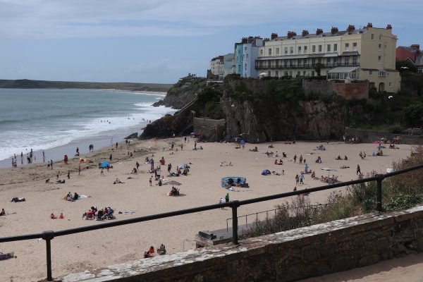 A view of the beach and cliffs in Tenby, Pembrokeshire